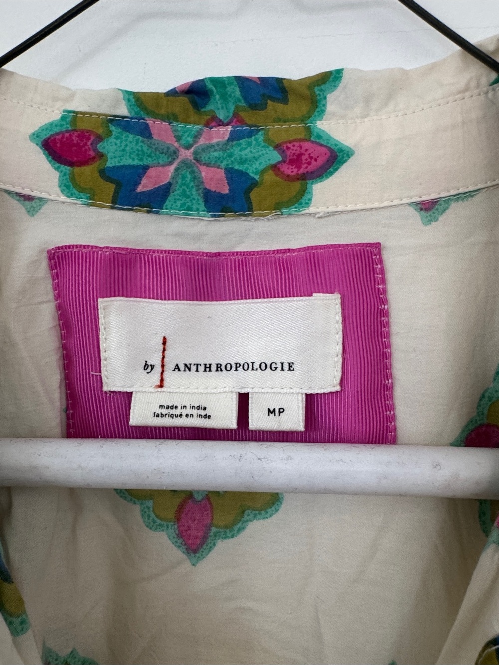 Anthropologie Cream Maxi Dress with Pink, Teal, Orange & Yellow Pattern - Picture 2 of 9